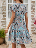 Printed V-Neck Tiered Dress - Trendsi - Flyclothing LLC