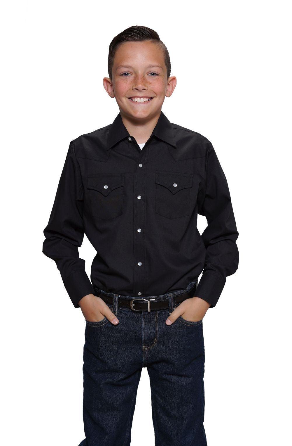 Ely Cattleman Boys L/S Black Solid Snap Shirt - Ely Cattleman