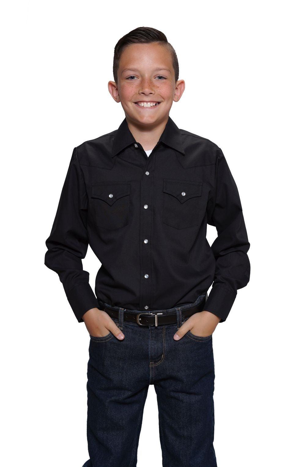 Ely Cattleman Boys L/S Black Solid Snap Shirt - Flyclothing LLC