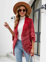 Fringe Detail Open Front Poncho - Trendsi - Flyclothing LLC