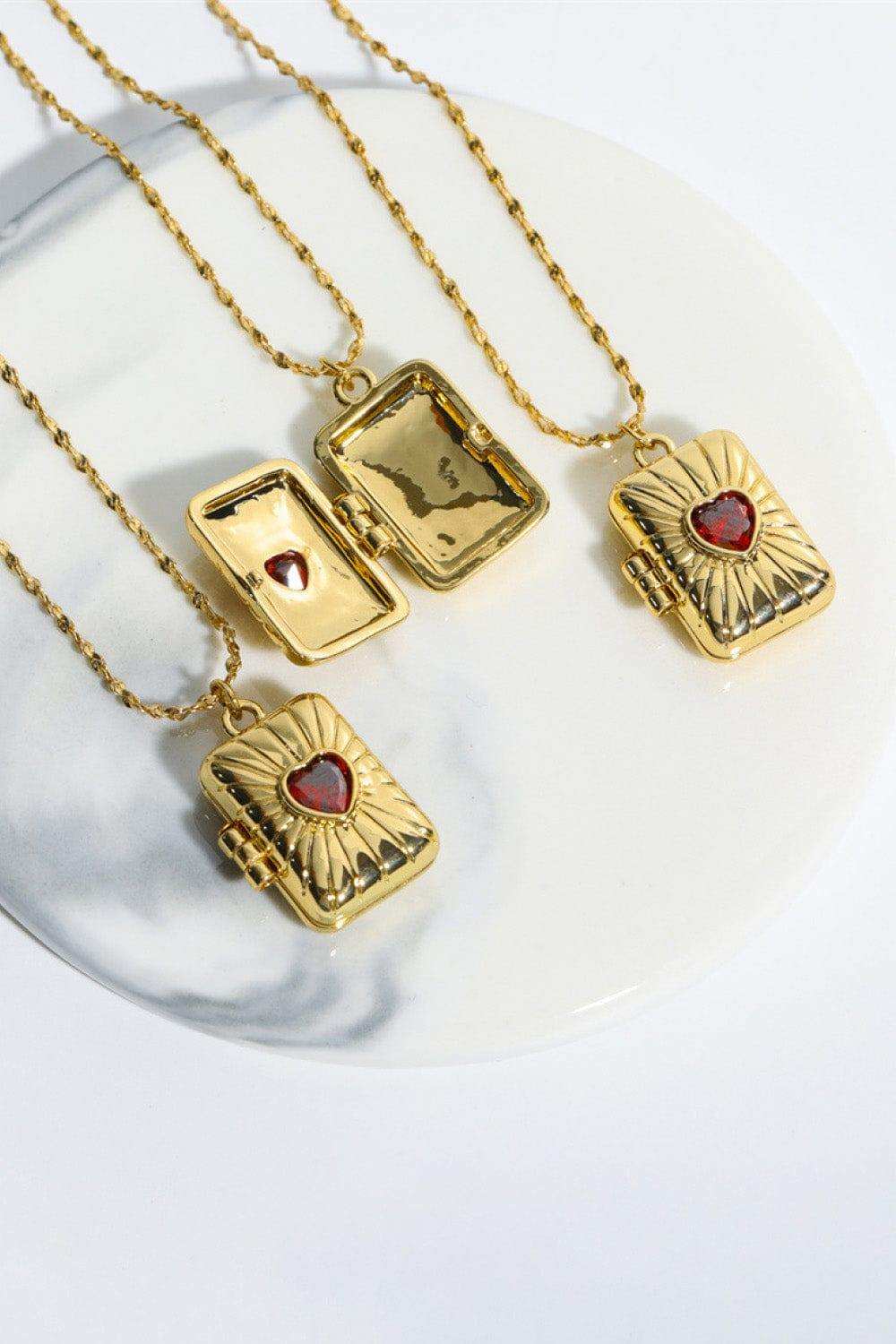 Heart Zircon Box Pendant Copper Necklace - Trendsi - Flyclothing LLC