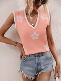 Floral Contrast Ribbed Trim Sweater Vest - Trendsi - Flyclothing LLC