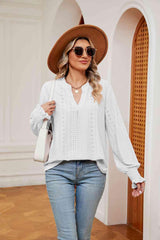Notched Neck Flounce Sleeve Blouse - Trendsi