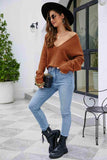 V-Neck Drop Shoulder Long Sleeve Knit Top - Trendsi - Flyclothing LLC