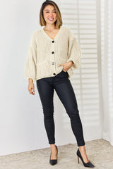 Pocketed Button Up Dropped Shoulder Cardigan - Trendsi