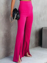 Front Slit Flare Leg Pants - Trendsi - Flyclothing LLC
