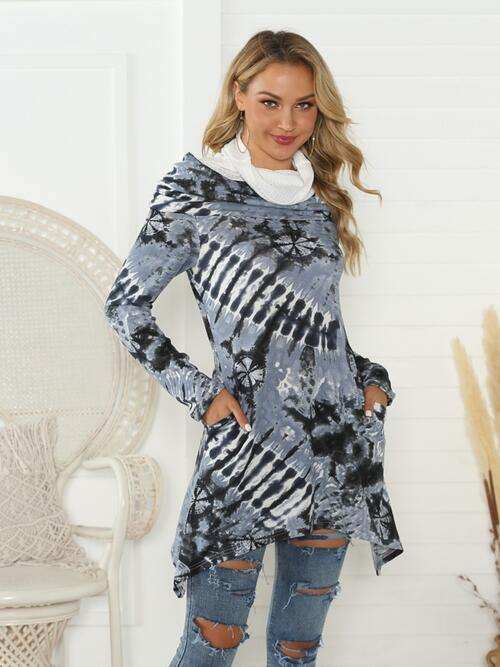 Printed Raglan Sleeve Mock Neck T-Shirt - Trendsi - Flyclothing LLC