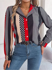 Polka Dot Contrast Long Sleeve Shirt - Trendsi
