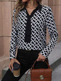 Printed Collared Neck Long Sleeve Shirt - Trendsi - Flyclothing LLC