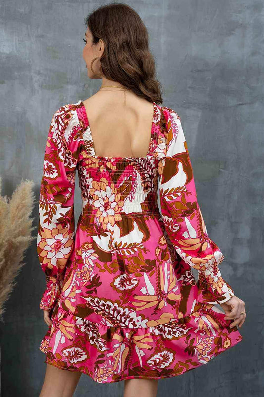 Floral Square Neck Flounce Sleeve Dress - Trendsi - Flyclothing LLC