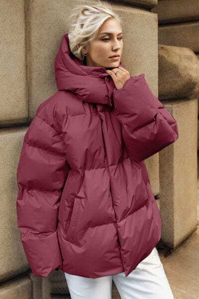 Pocketed Zip Up Hooded Puffer Jacket - Trendsi - Flyclothing LLC