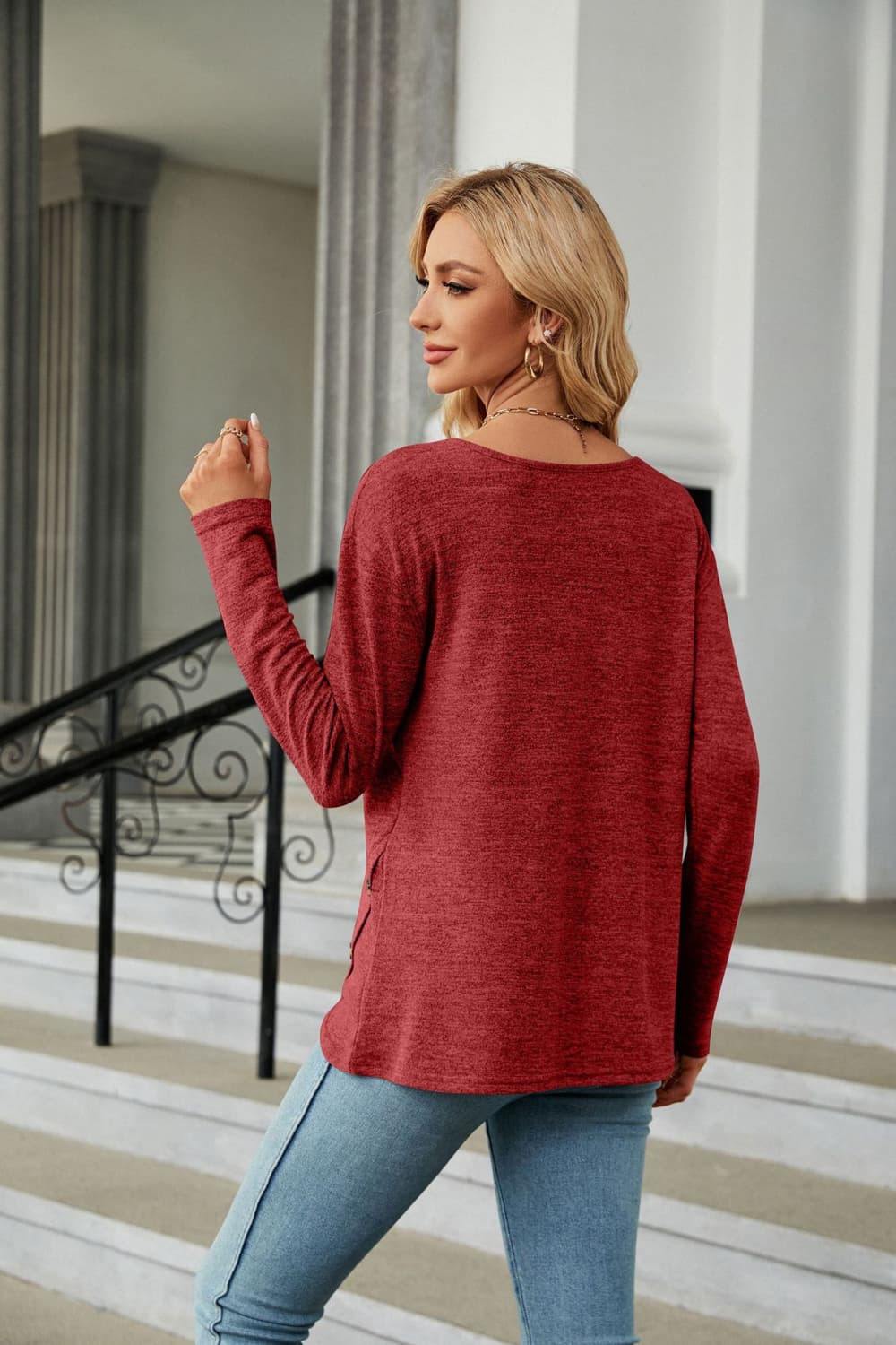 Round Neck Long Sleeve T-Shirt - Trendsi