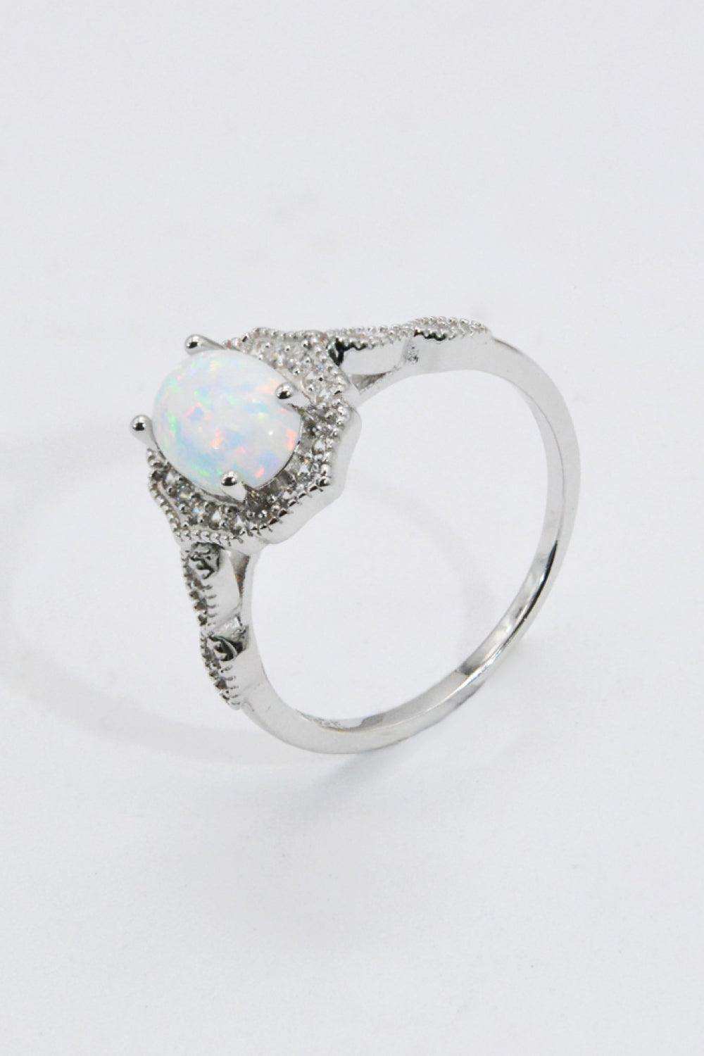 925 Sterling Silver Platinum-Plated Opal Ring - Trendsi - Flyclothing LLC