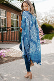 Printed Tassel Trim Open Front Cardigan - Trendsi