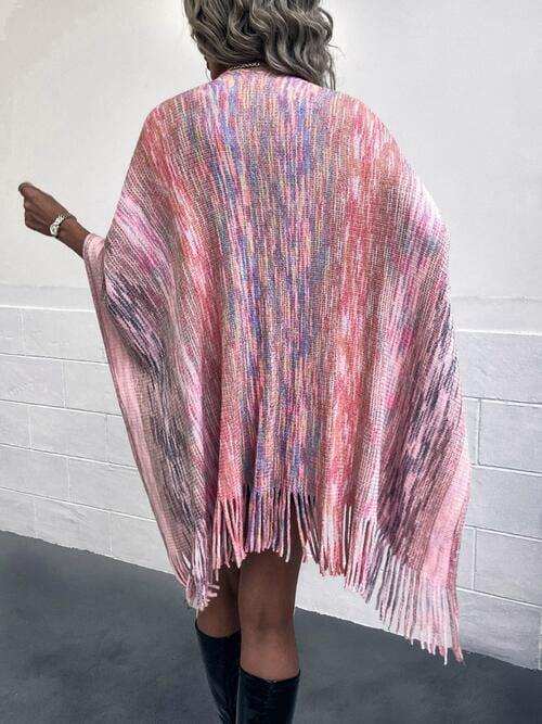 Heathered Fringe Hem Poncho - Trendsi - Flyclothing LLC