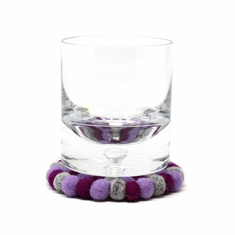 Hand Crafted Felt Ball Coasters from Nepal: 4-pack, Chakra Purples - Global Groove (T) - Flyclothing LLC