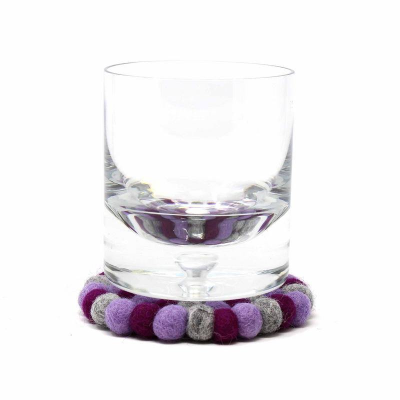 Hand Crafted Felt Ball Coasters from Nepal: 4-pack, Chakra Purples - Global Groove (T) - Flyclothing LLC