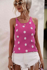 Polka Dot Round Neck Knit Tank - Trendsi - Flyclothing LLC
