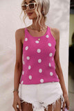 Polka Dot Round Neck Knit Tank - Trendsi