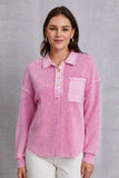 Quarter Button Dropped Shoulder Sweatshirt - Trendsi - Flyclothing LLC
