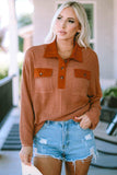 Half-Button Collared Long Sleeve Top - Trendsi - Flyclothing LLC