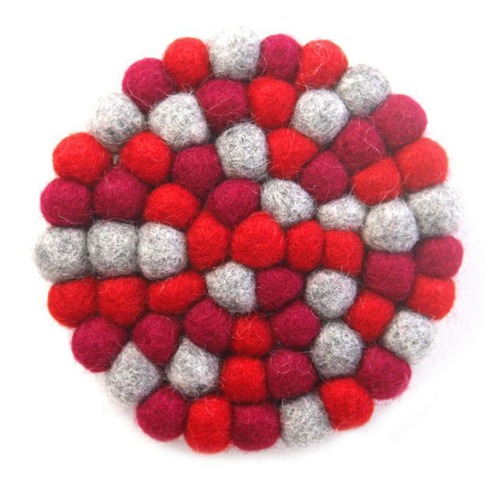 Hand Crafted Felt Ball Coasters from Nepal: 4-pack, Chakra Reds - Global Groove (T) - Global Groove