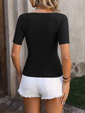 Square Neck Short Sleeve Sweater - Trendsi - Flyclothing LLC