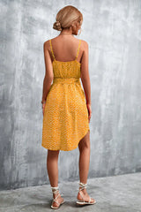Printed V-Neck Tie Waist Mini Dress - Trendsi - Flyclothing LLC