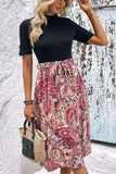 Printed Short Sleeve Belted Dress - Trendsi - Flyclothing LLC