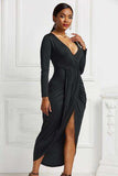 High-low Ruched Surplice Long Sleeve Dress - Trendsi - Flyclothing LLC