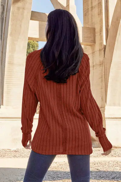 Basic Bae Full Size Ribbed Round Neck Long Sleeve Knit Top - Trendsi - Flyclothing LLC