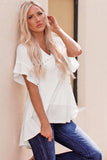 Flutter Sleeve High-Low Top - Trendsi - Flyclothing LLC