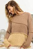 BiBi Texture Detail Contrast Drop Shoulder Sweater - Trendsi - Flyclothing LLC