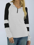 Waffle-knit Raglan Sleeve Zipper Front Hoody - Trendsi