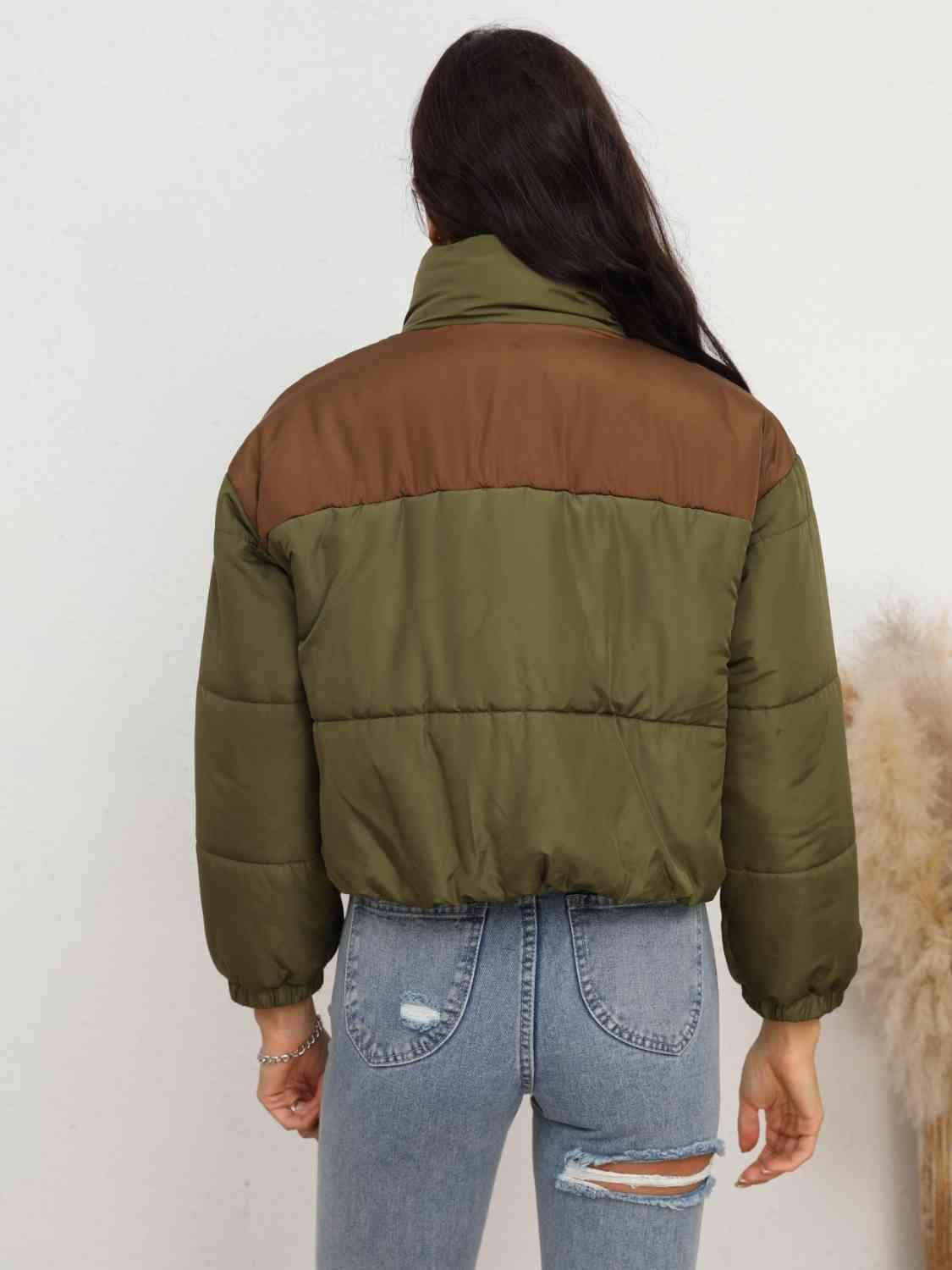 Two-Tone Zip-Up Puffer Jacket - Trendsi - Flyclothing LLC