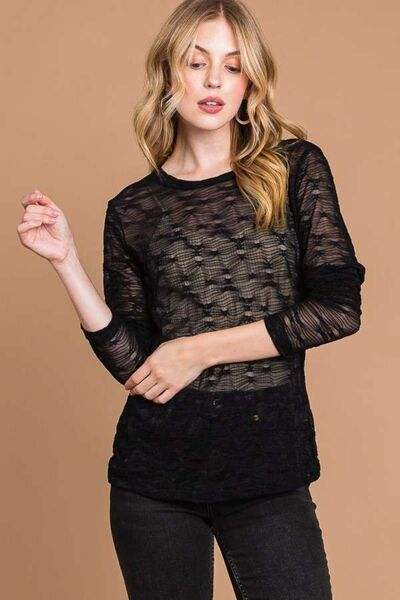 Culture Code Full Size Round Neck Mesh Perspective Top - Trendsi - Flyclothing LLC