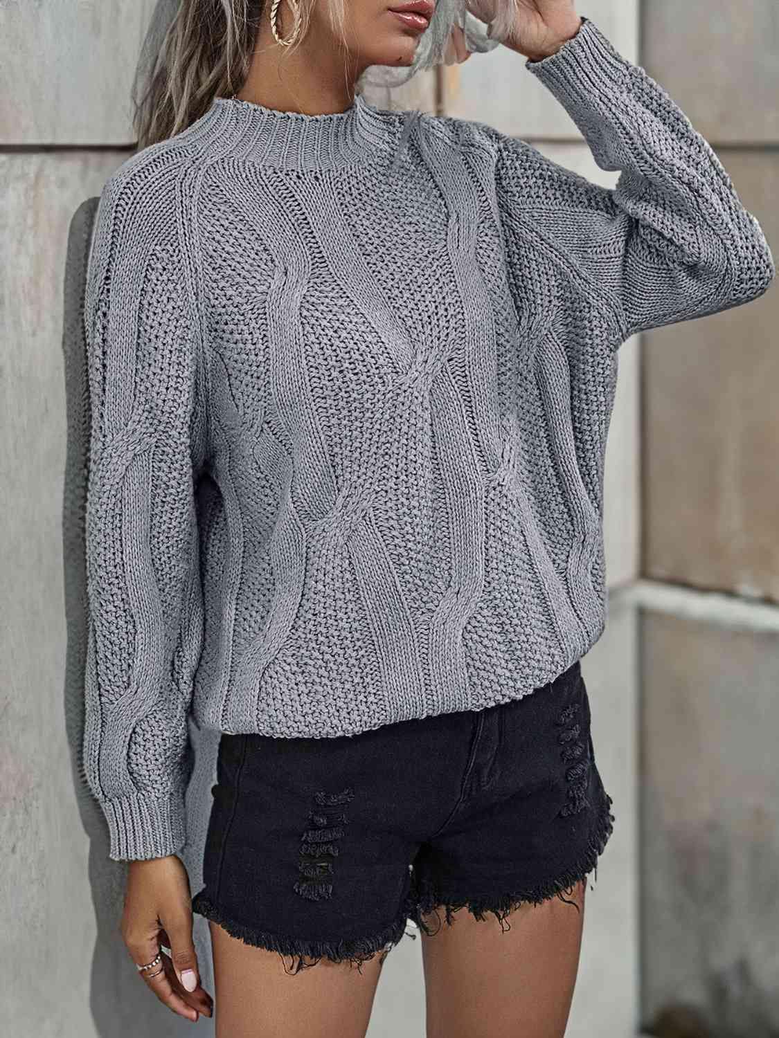 Rib-Knit Mock Neck Sweater - Trendsi