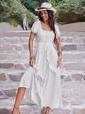 Ruffled Square Neck Short Sleeve Dress - Trendsi