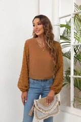 Swiss Dot Balloon Sleeve Blouse - Trendsi - Flyclothing LLC