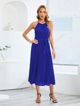 Pleated Spaghetti Strap Tie Waist Midi Dress - Trendsi - Flyclothing LLC