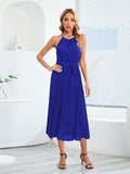 Pleated Spaghetti Strap Tie Waist Midi Dress - Trendsi