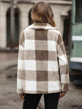 Plaid Collared Neck Button Down Jacket - Trendsi - Flyclothing LLC