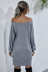 Waffle-Knit Boat Neck Mini Dress - Flyclothing LLC