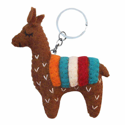 Hand Crafted Felt from Nepal: Keychain, Brown Llama - Global Groove Direct