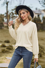 V-Neck Dropped Shoulder Blouse - Trendsi - Flyclothing LLC