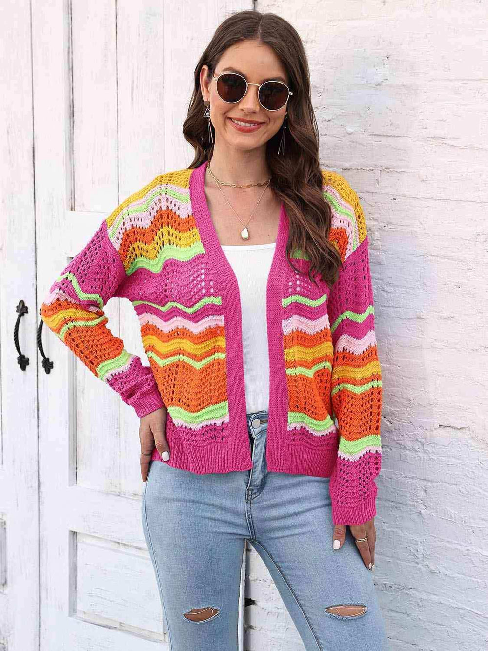 Open Front Openwork Cardigan - Trendsi - Flyclothing LLC