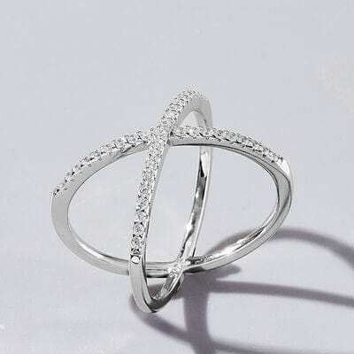 X Shape Inlaid Zircon 925 Sterling Silver Ring - Trendsi - Flyclothing LLC