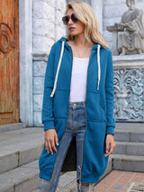 Full Size Zip-Up Longline Hoodie with Pockets - Trendsi - Flyclothing LLC