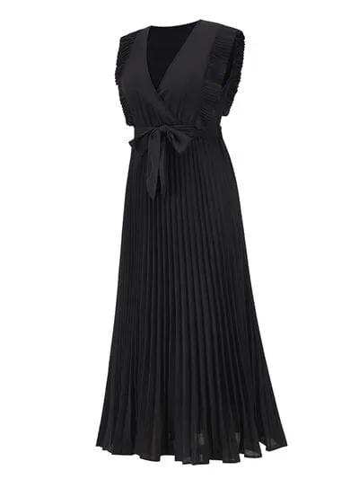 Tied Surplice Cap Sleeve Pleated Dress - Trendsi - Flyclothing LLC