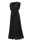 Tied Surplice Cap Sleeve Pleated Dress - Trendsi - Flyclothing LLC